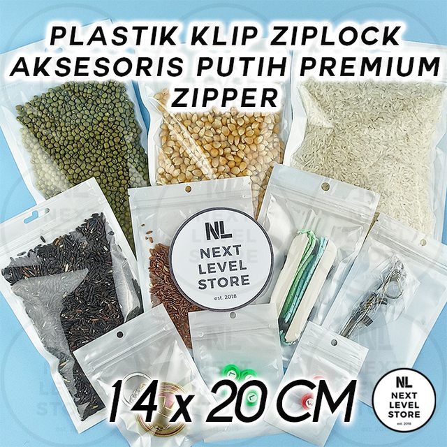 Plastik Klip Aksesoris 14x20 cm Ziplock Putih White Zipper Premium