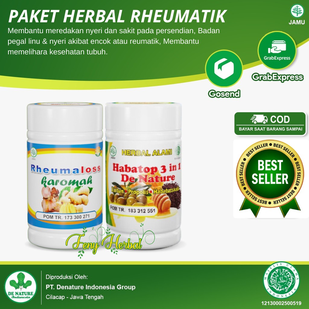 

Paket Herbal Rematik Nyeri Sendi Rheumaloss Habatop - Obat Tradisional Jamu Herbal BPOM Halal Aman Tanpa Efek Samping