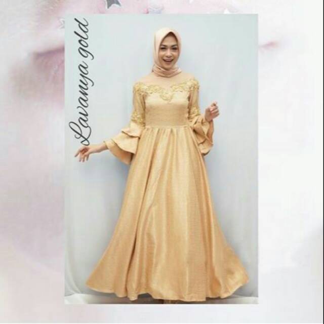 Lavannya gold maxi kebaya muslim,gaun prawed,akad,wisuda dan gamis