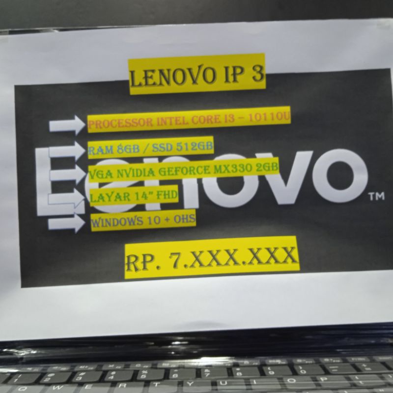 LENOVO IP 3 I3 10110U 8GB SSD 512GB MX330 2GB