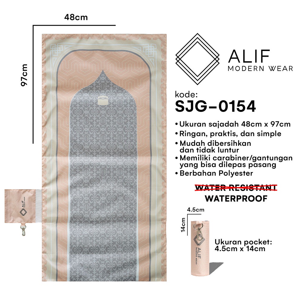 ALIF SAJADAH GENGGAM TRAVEL / SAKU / PORTABLE / WATERPROOF ( ALIF MODERN WEAR SJG-0154 )