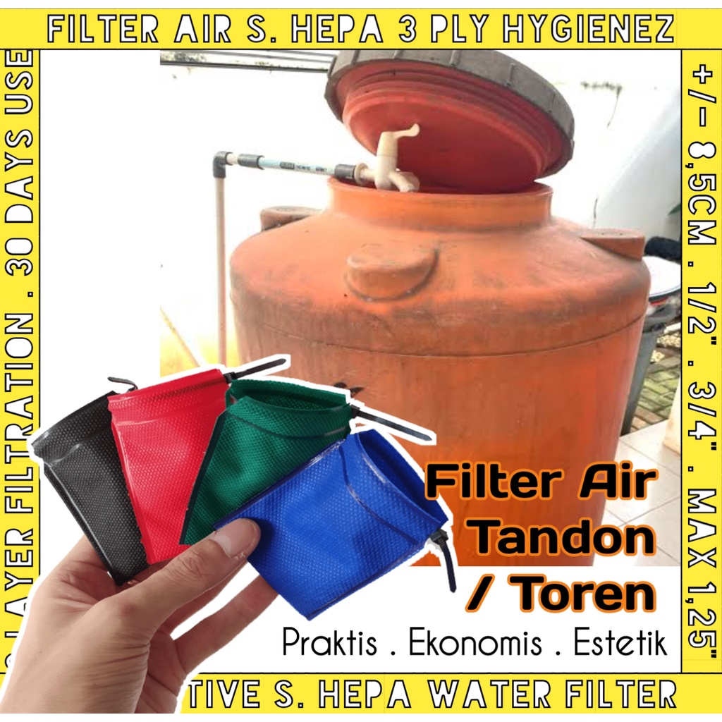 Saringan Air Kran Model Tali Gantung Praktis HYGIENEZ Filter Kain 3 Lapis Mikron Semi Hepa Terbaik Kantong Kantung Sambungan Tambahan Keran Pipa Wastafel Bak Kamar Mandi Tandon Toren Sumur Bor PDAM Akuarium Ikan Kolam Renang Batu Penyaring Penjernih Alami