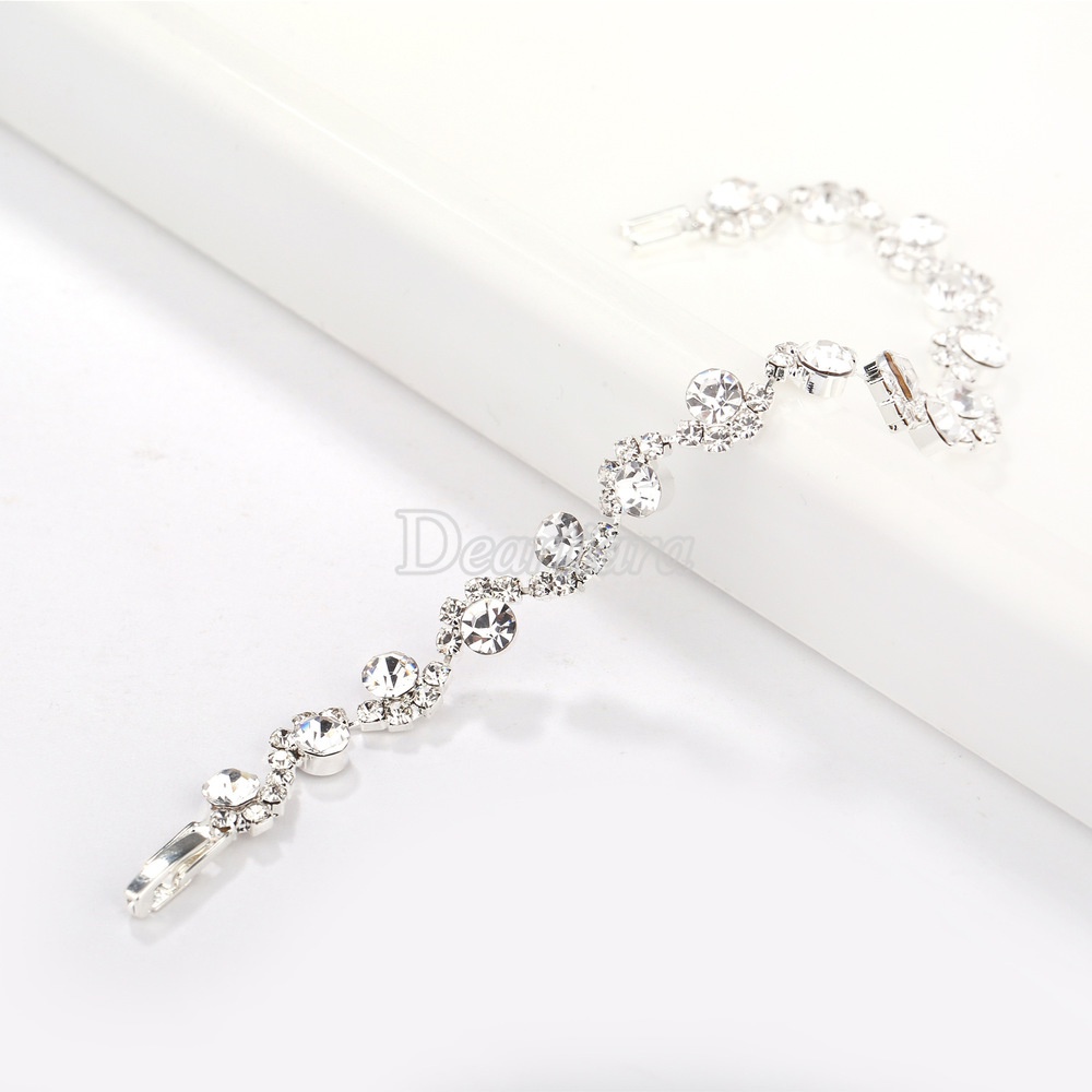 Set Perhiasan Kalung Anting Gelang Berlian Warna Silver Untuk Aksesoris Pengantin Pernikahan