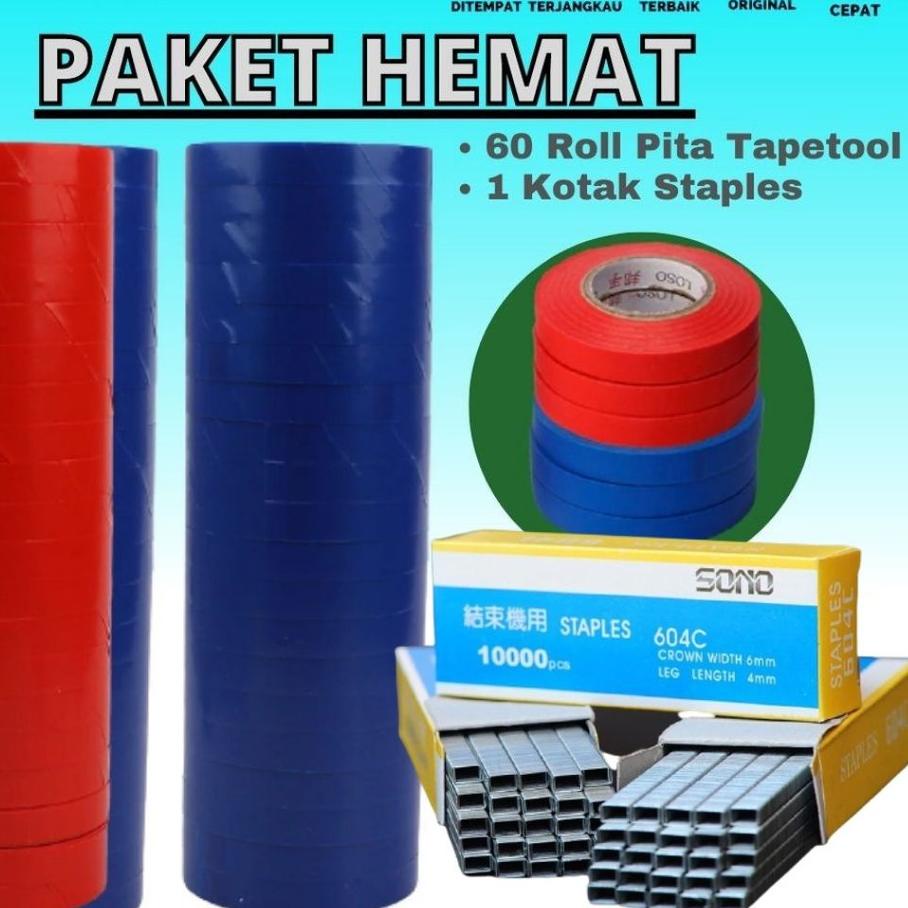 

NEW 7733 Pita Tapetool Paket 60 Roll + 1 Kotak Staples FEFARM ㊫