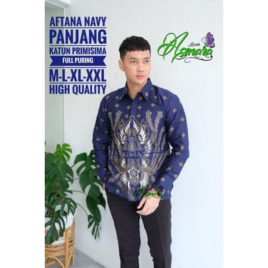 Kemeja Batik Pria AFTANA NAVY Full Furing Batik Solo Pria Premium