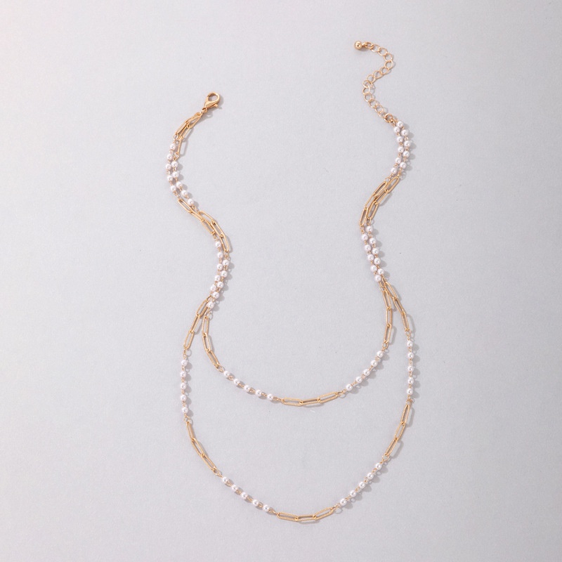 Kalung Rantai Multilayer Bahan Alloy Aksen Mutiara