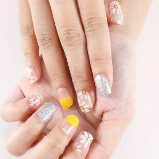 KUKU PALSU KARAKTER PRINTED NAILS KODE ROSE FLOWER IN YELLOW