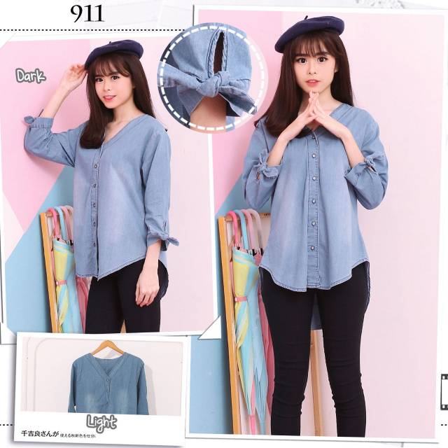 Seven.cloth blouse atasan denim neck v trendy-2