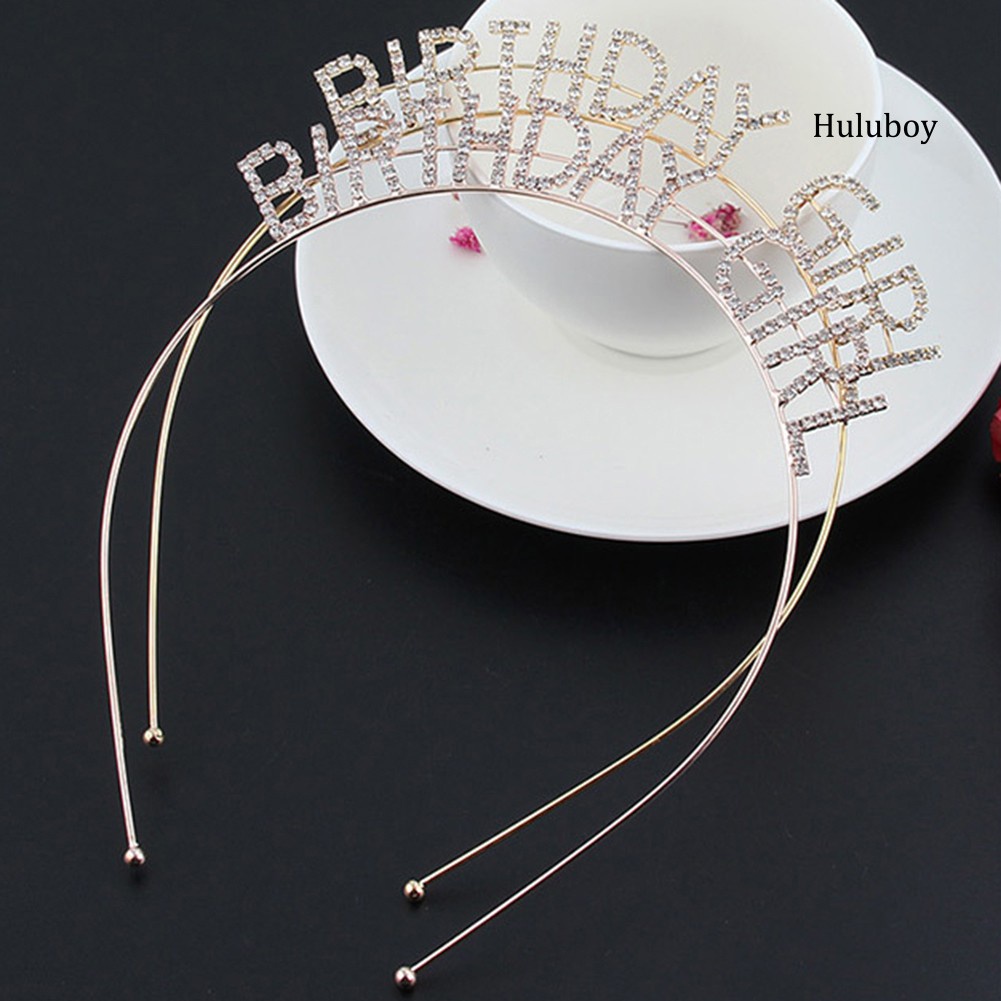 HLB~Metal Rhinestone Inlaid Headband Birthday Girl Hair Hoop Party Crown Supplies