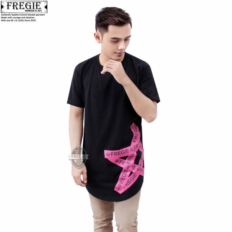 Kaos Longline Pria atau Wanita Original Fregie/ Motif Pink Star