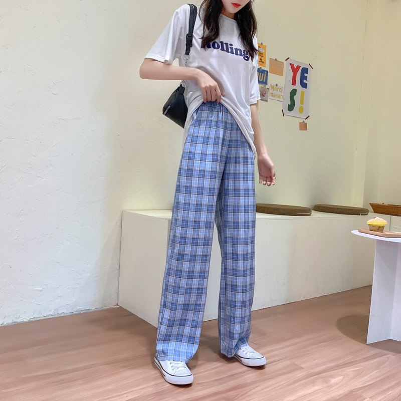 MOOGU ♡ Celana baggy wanita korea long pants tipis kotak celana