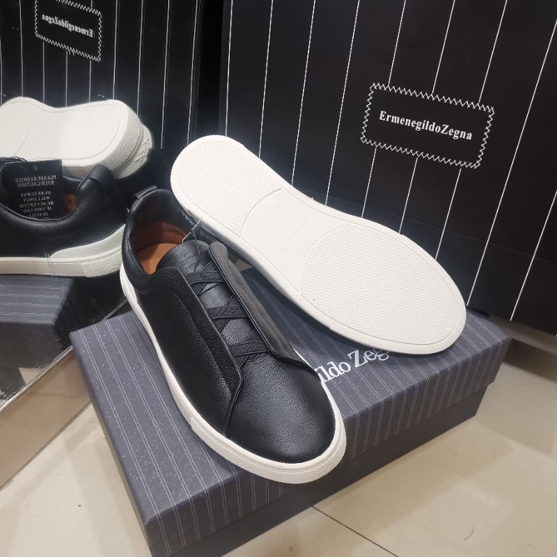 sepatu pria sneaker EZ1 cowok slip on shoes men slide kulit asli hitam P1SHOES top kets Brand vip