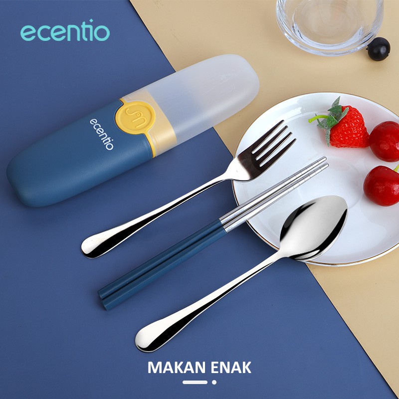 ecentio Lunch Box Set anti tumpah tahan panas Kotak makan Tempat Set dengan 4 in 1 stainless alat makan Sumpit Sendok Garpu plastik kotak