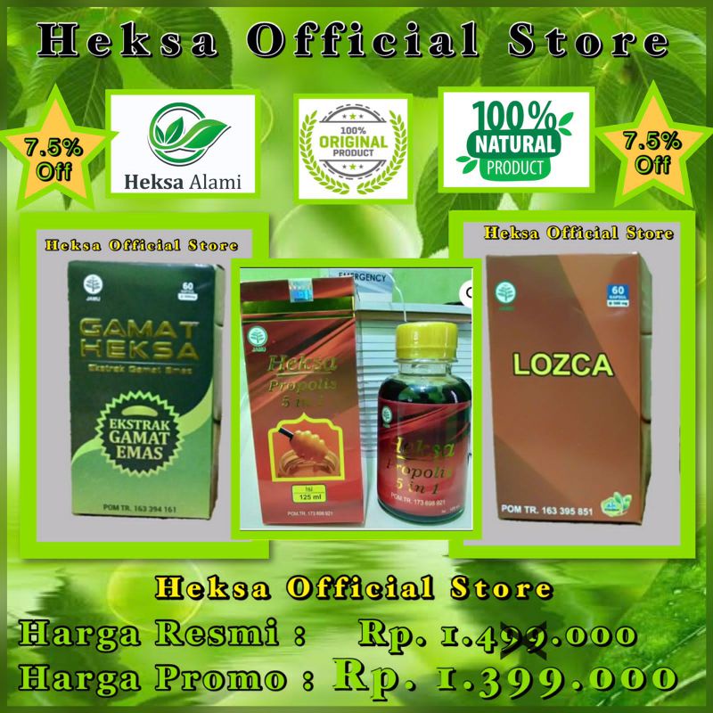 Gamat, Lozca & Propolis Heksa 5in1 || Paket pengobatan Jantung, Stroke, Asam Urat, Tumor & Kangker.