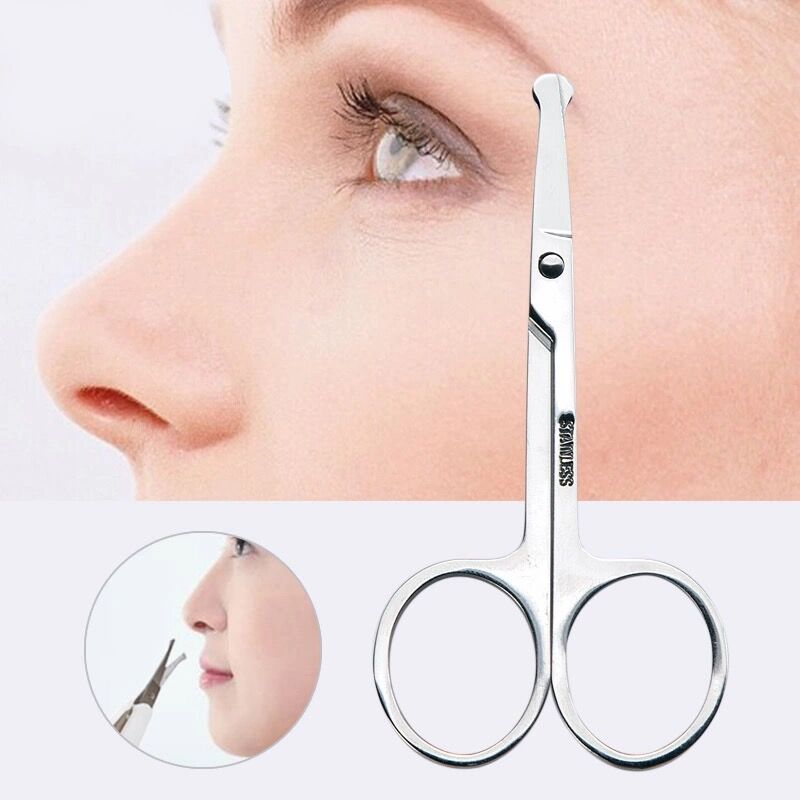 Gunting Pinset Pemangkasan Rambut Hidung Alis Bentuk Bulat Kecil Bahan Stainless Steel