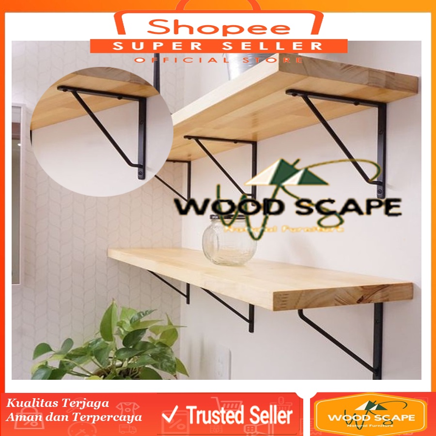 Rak Dinding Minimalis Vintage Ambalan Kayu / RAK AMBALAN BESI KAYU besi only