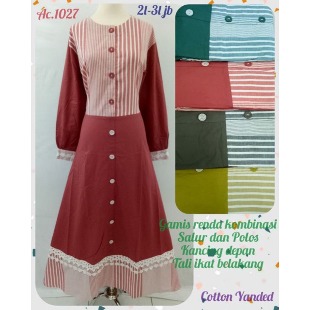 Gamis Salur kombinasi polos renda || Metro Fashion baju grosir