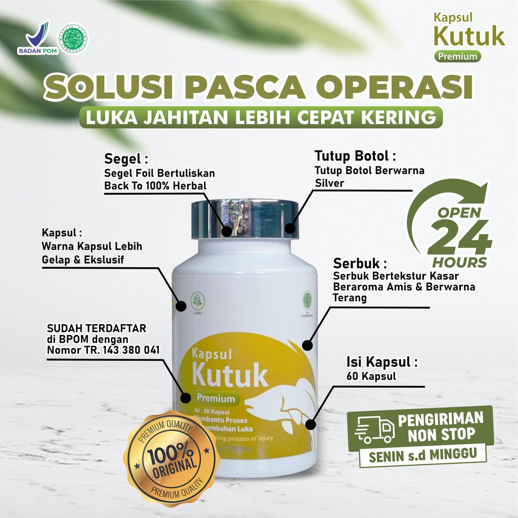 Kapsul Kutuk Khutuk - Original Kapsul Herbal Pengering Luka Diabetes Pasca Operasi Caesar Wasir Ekstrak Ikan Gabus Tingkatkan Albumin Percepat Penyembuhan Luka Isi 60 Kapsul