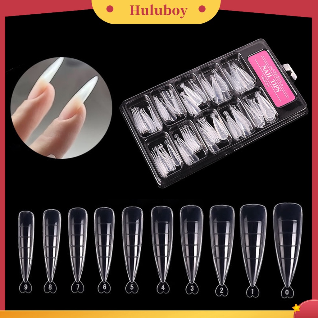 Huluboy Huluboy♡ 100pcs / Set Kuku Palsu Extension Full Coverage Permukaan Halus Untuk Kecantikan