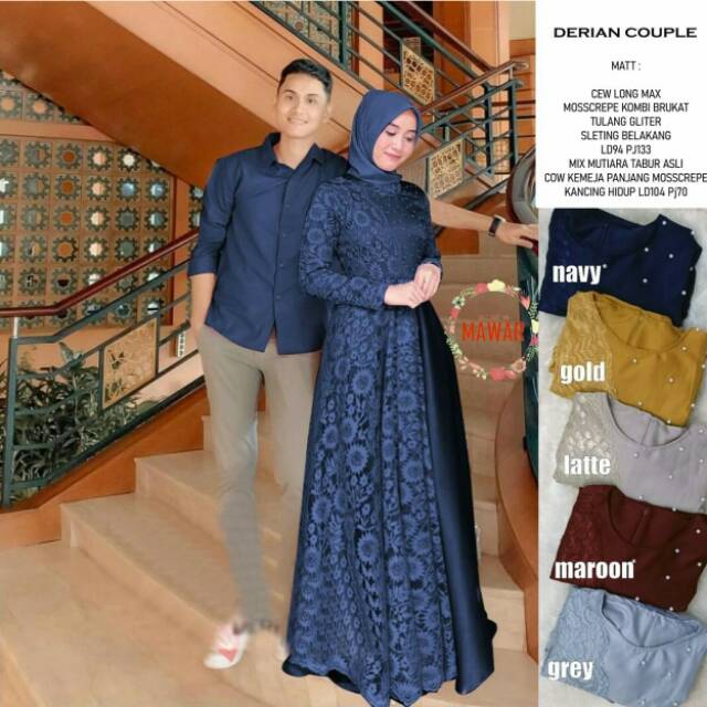 Derian couple utk dress cewek mat maxmara mix brukat hem cowok lengan panjang