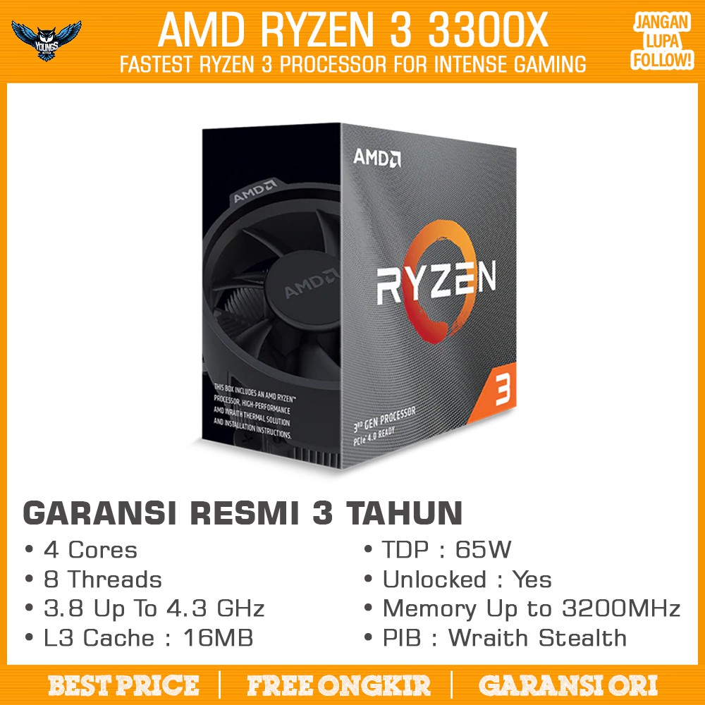 PROCESSOR AMD RYZEN 3 3300X 3.8GHz Up to 4.3GHz AM4 BOX GARANSI RESMI