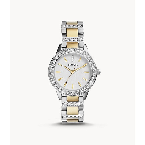 Jam Tangan Wanita Fossil Women Quartz White Dial Stainless Steel and Crystals Watch (ES2409)