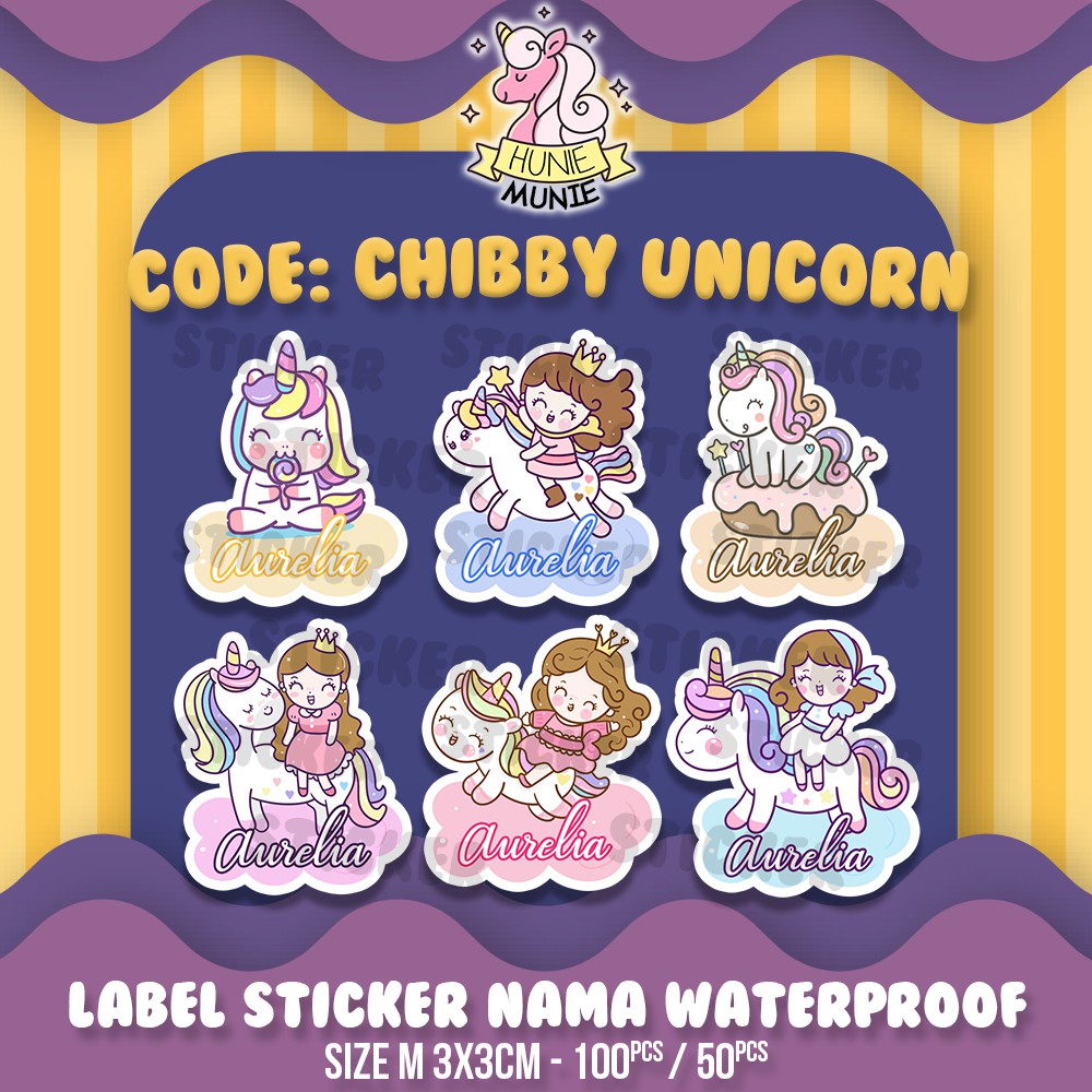 

Sticker Nama Custom - Chibby Unicorn (100pcs+) Stiker