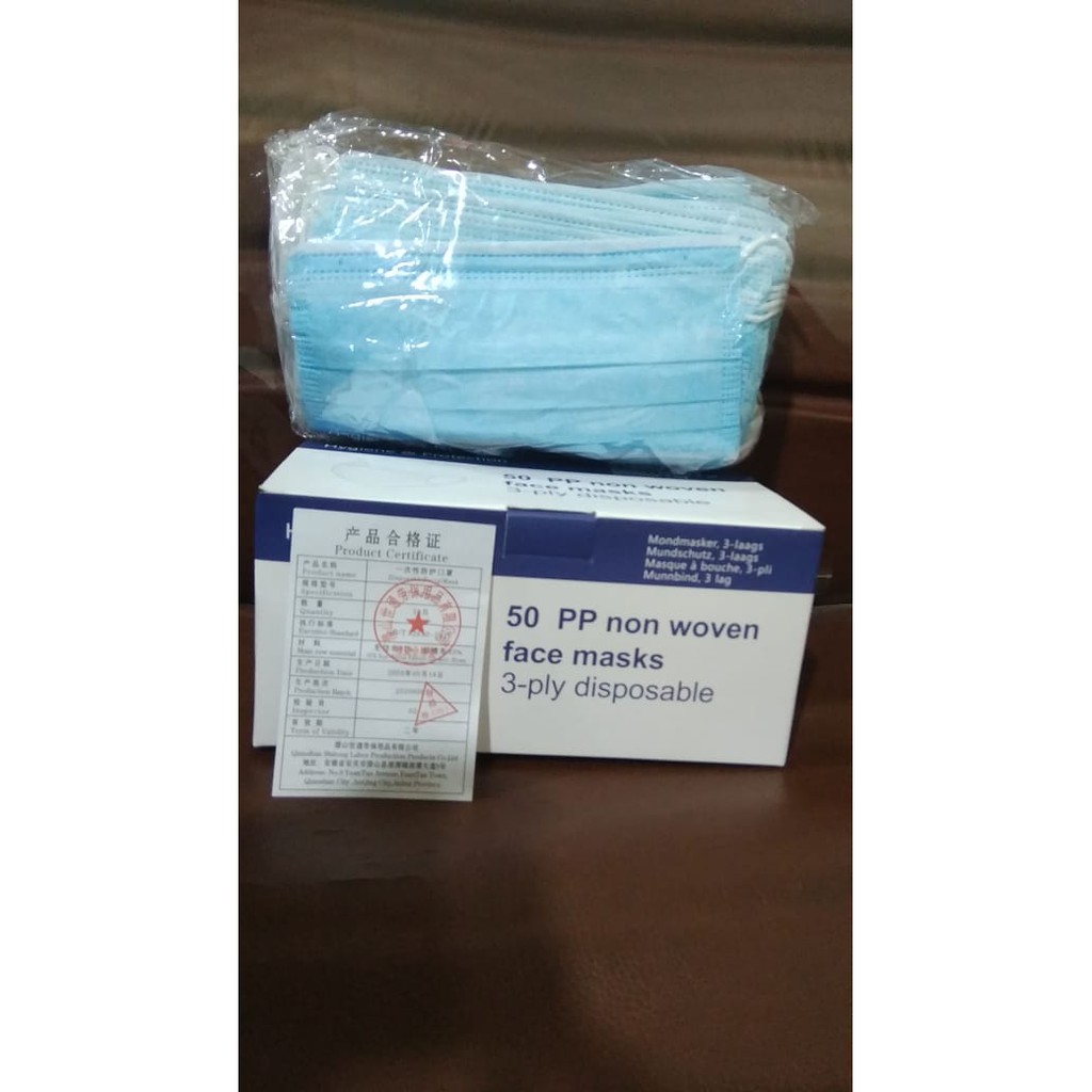 Masker 3Play Earloop Face Mask Non Woven Disposable Per Box Isi 50 Lembar Bukan Masker Sensi