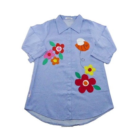 Blouse anak bahan denim motif bunga