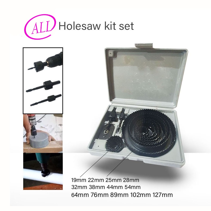 Mata Bor Pelubang Kayu 13 in 1 Hole saw kit holesaw kit mata pemotong / Alat bor wood set hole saw