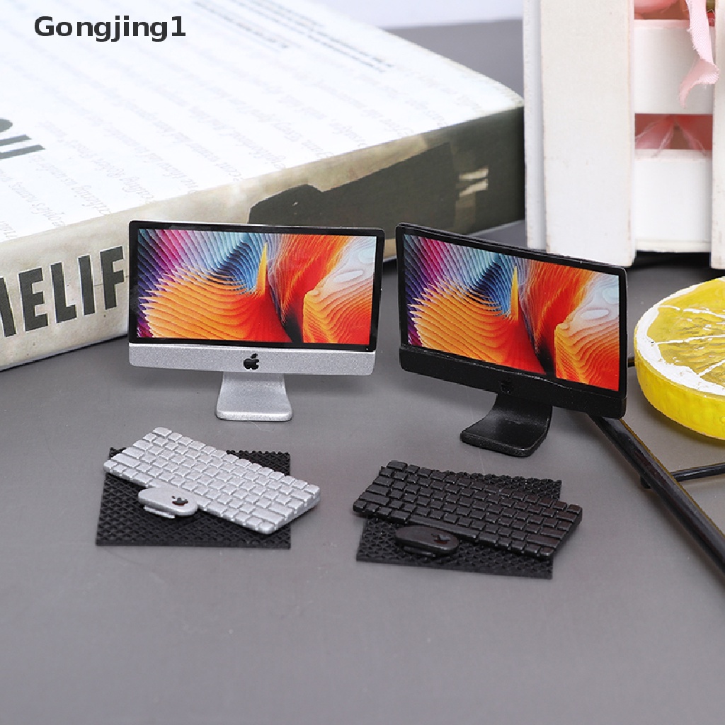 Gongjing1 Mainan Miniatur Komputer + Mouse + Keyboard + Alat Tulis Skala 1: 12 Untuk Aksesoris Rumah Boneka
