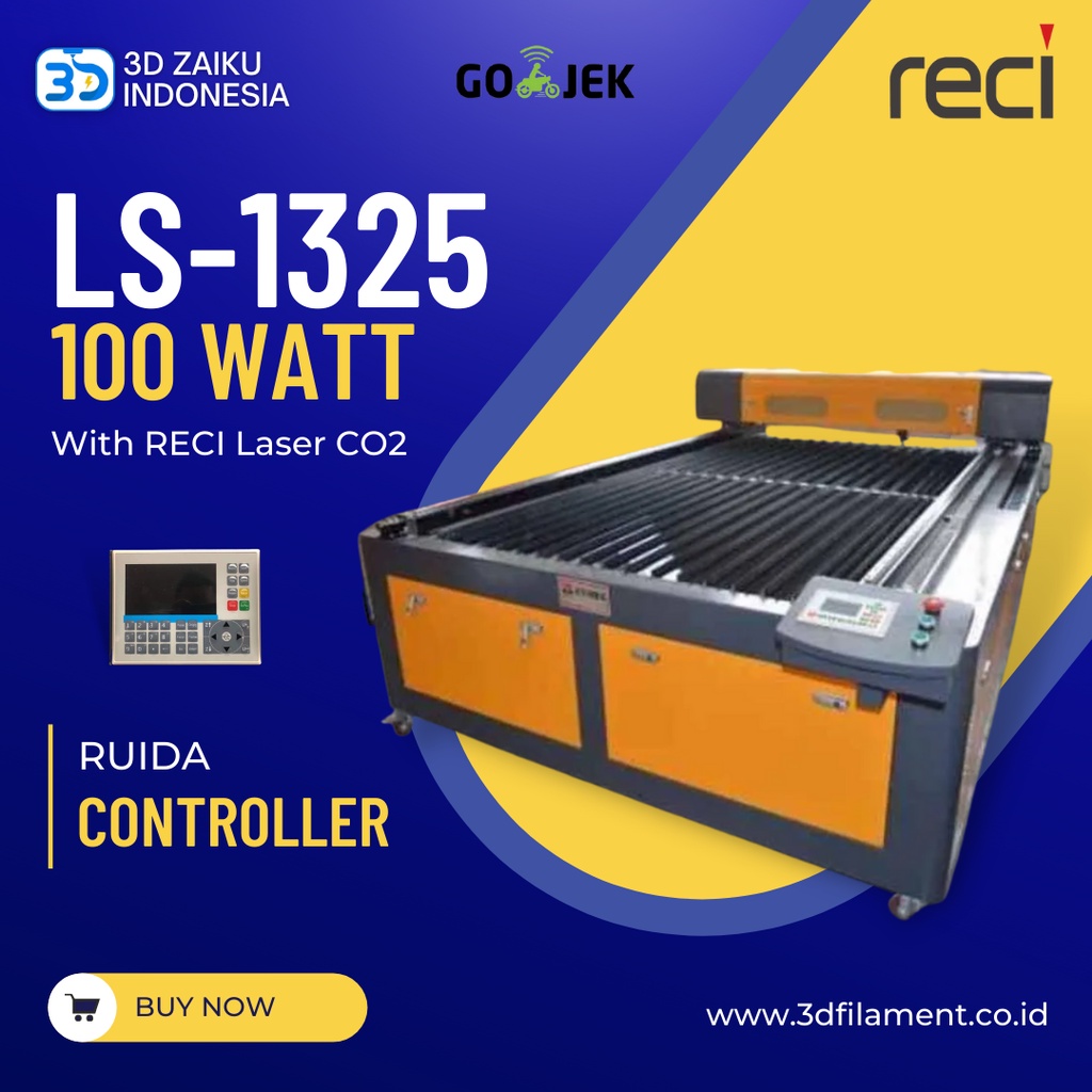 Zaiku CNC LS-1325 with 100 Watt RECI Laser CO2 dengan Ruida Controller