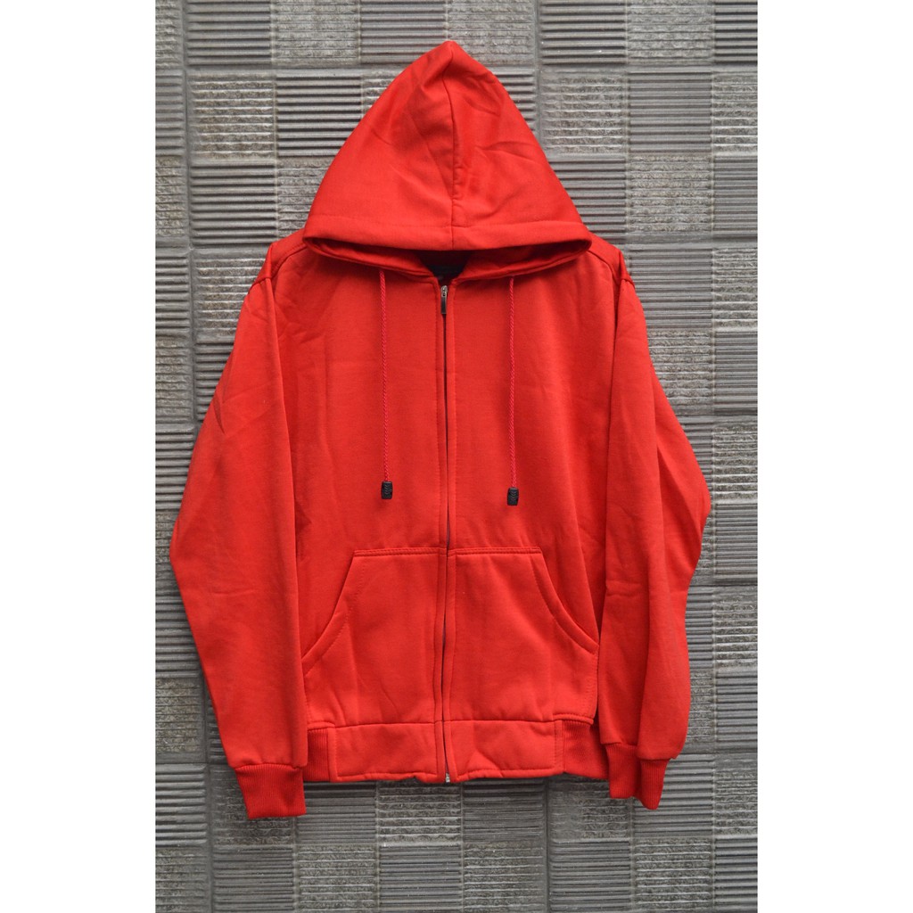 SWEATER_ID Hoodie Zipper Polos Merah Terang Unisex Sweater Kekinian Termurah