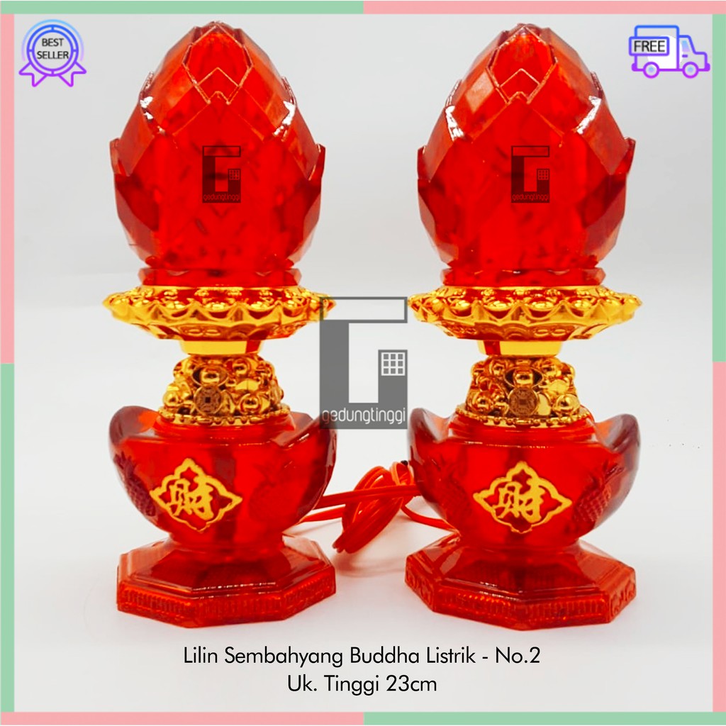 Bola Lampu Lilin Bohlam Led Cabe Lombok Merah Meja Altar Pelengkapan Sembahyang Sembayang Doa Baterai Batre Batrai Batrei Hemat Tenaga Energi Listrik Elektrik USB Charge Charger Power Bank Puja Suci Buddha Kuncup Bunga Teratai Lotus 1 Set Pasang Sepasang