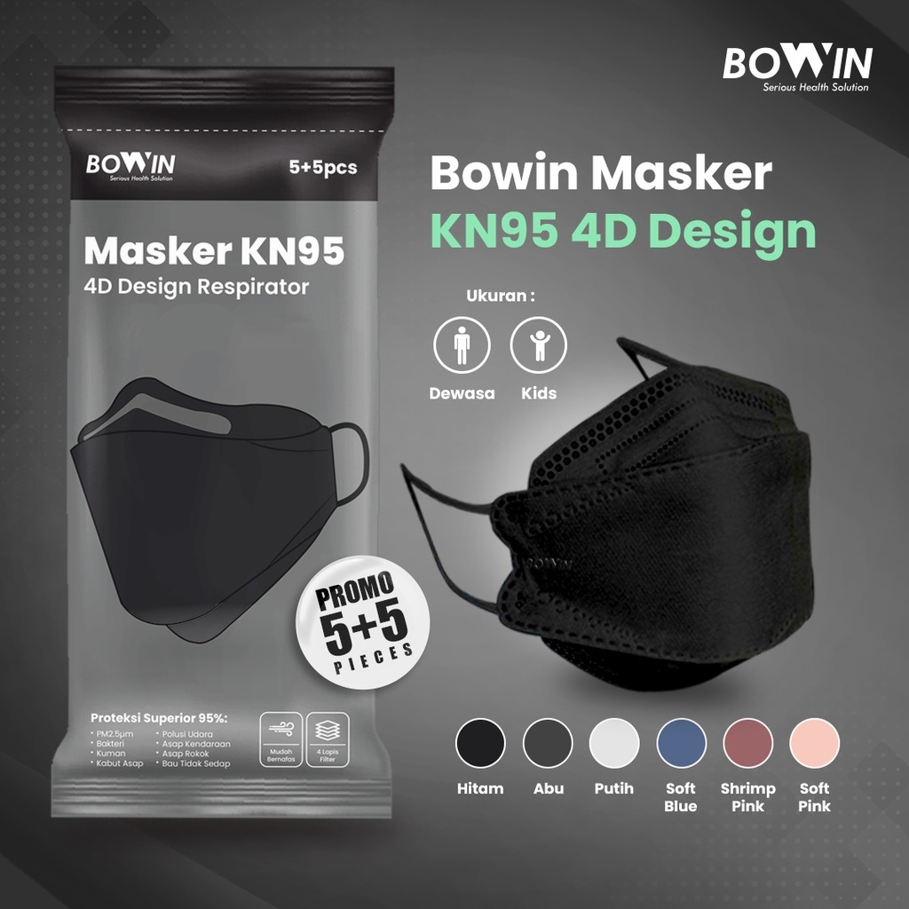 Jual BOWIN Masker Medis KN95 4D Design 95% BFE PFE (Masker Kesehatan ...