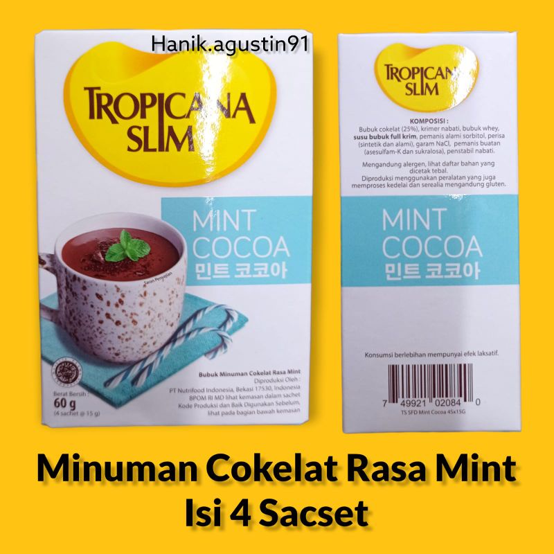 

TROPICANA SLIM MINT COCOA 4 SCHT tanpa gula pasir (60 gr)