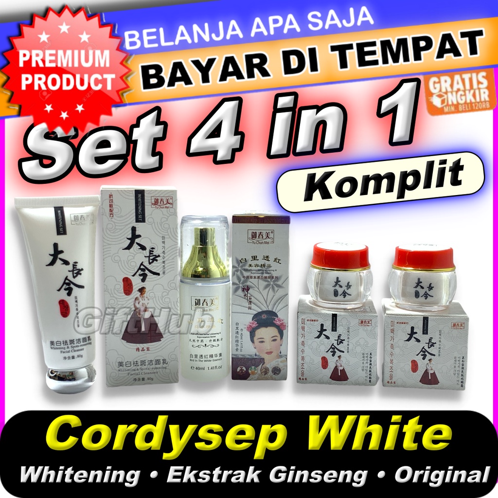 Cordy WHITE 4in1 Set Komplit Krim Siang Malam plus Sabun dan Serum Whitening Set Cordyceps Yuchunmei