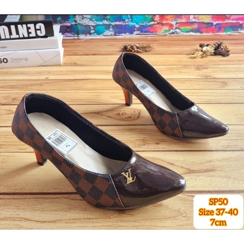 ABBUSHOES SP 50 High Heels Lancip Motif kotak imitasi