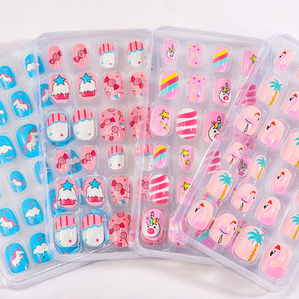 Agustina Anak Kuku Palsu Indah Alat Manicure Kartun Perekat Belakang DIY Nail Art