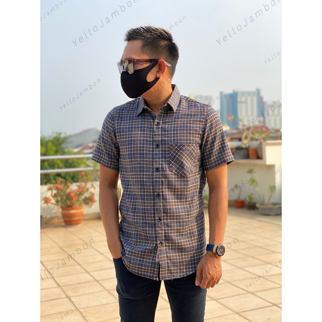Kemeja Panel Garis-Garis Kotak