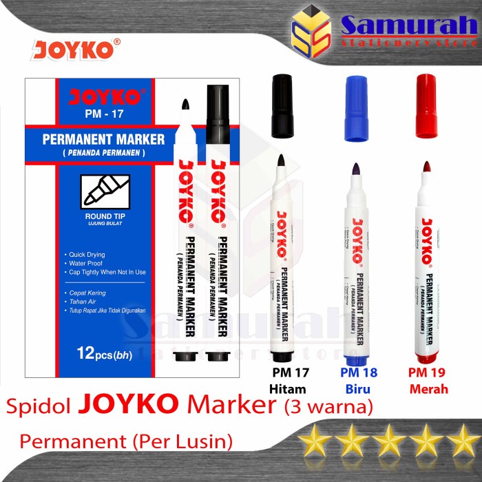 

Aman Spidol Permanent Marker Joyko Pm 17 Hitam / Pm 18 Biru / Pm 19 Merah Sale!!!