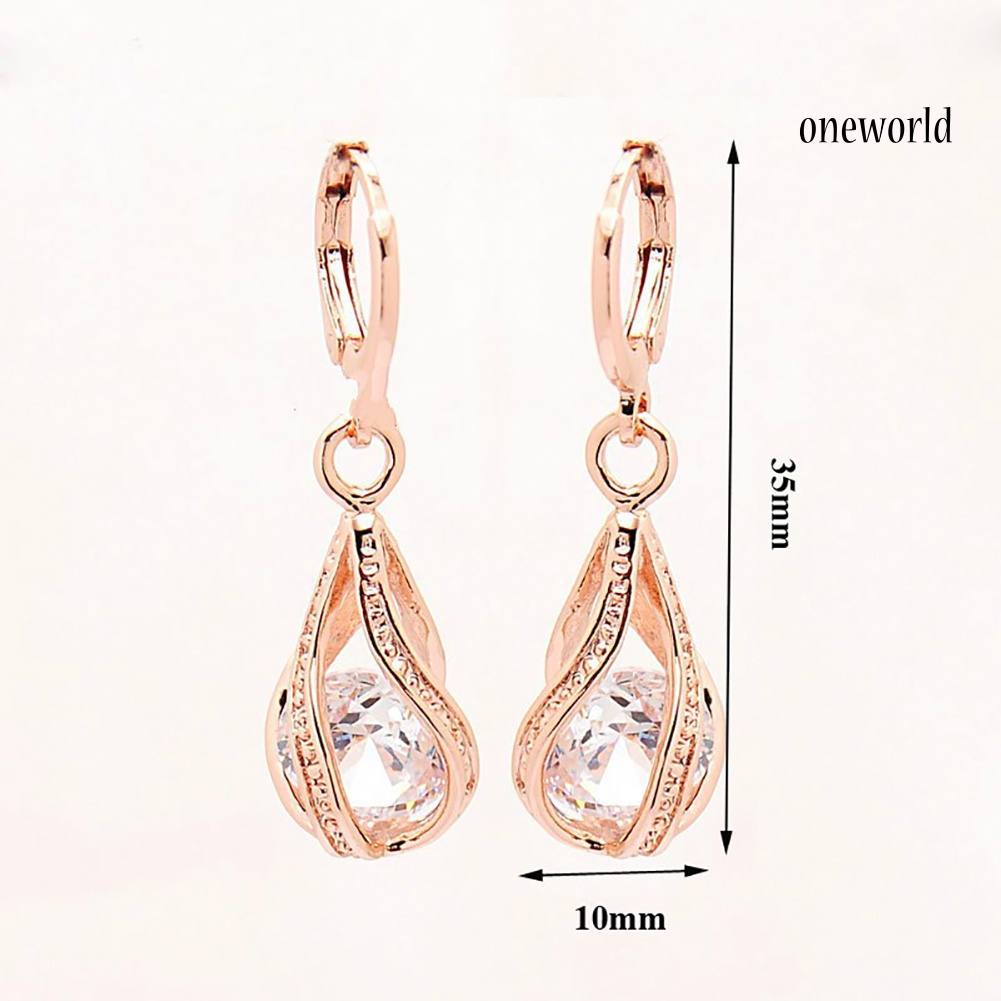 OW@ Women Fashion Cubic Zirconia Water Drop Dangle Leaverback Earrings Jewelry Gift