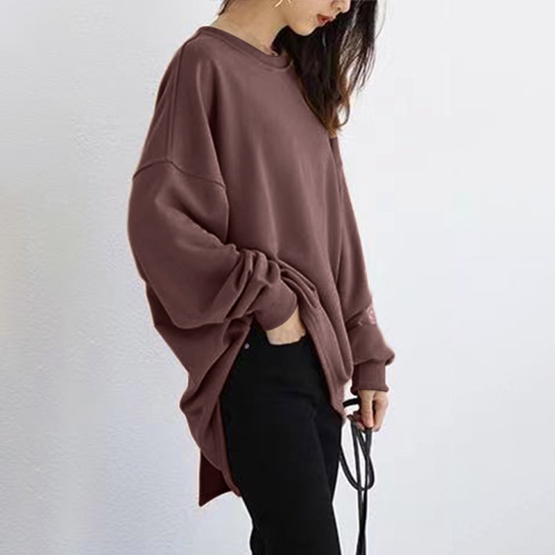 ZANZEA Womens Long Sleeve Loose Casual Sweatshirt Pullover Plain High Low Sweater Shirt