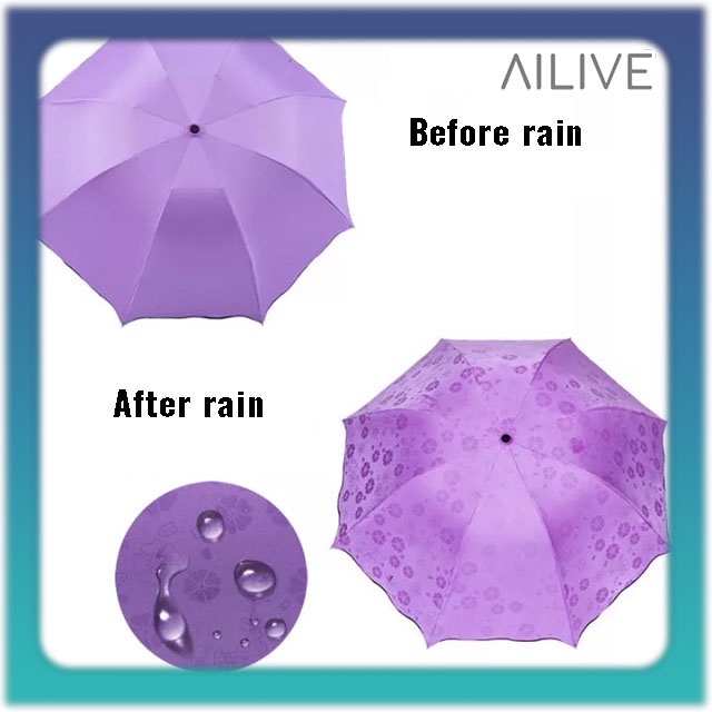 Payung Lipat Mini Warna Warni / Magic 3D Umbrella Keluar Motif Bila Kena Air