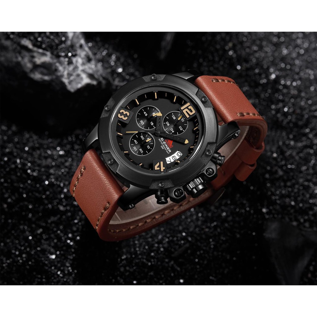 JAM TANGAN PRIA DZINER 9037 CRONO AKTIF STRAP KULIT