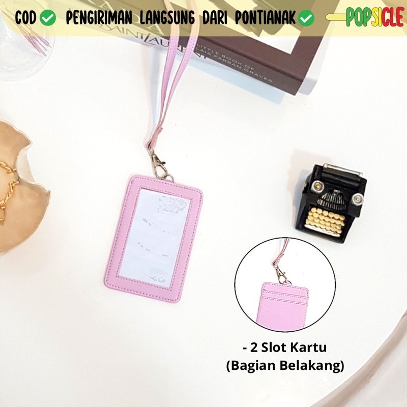 

Lanyard Flashee Termurah Berkualitas Pink Muda PU Leather Lanyard NameTag ID Card Holder