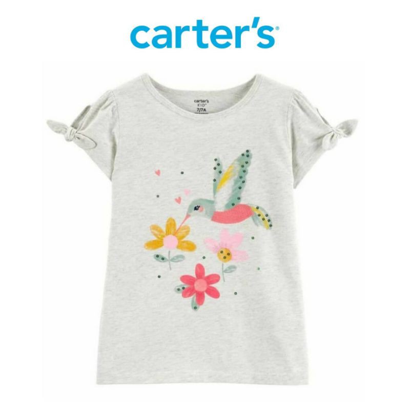Kaos anak cewek carters bayi 1 2 tahun-Grey bird sequin