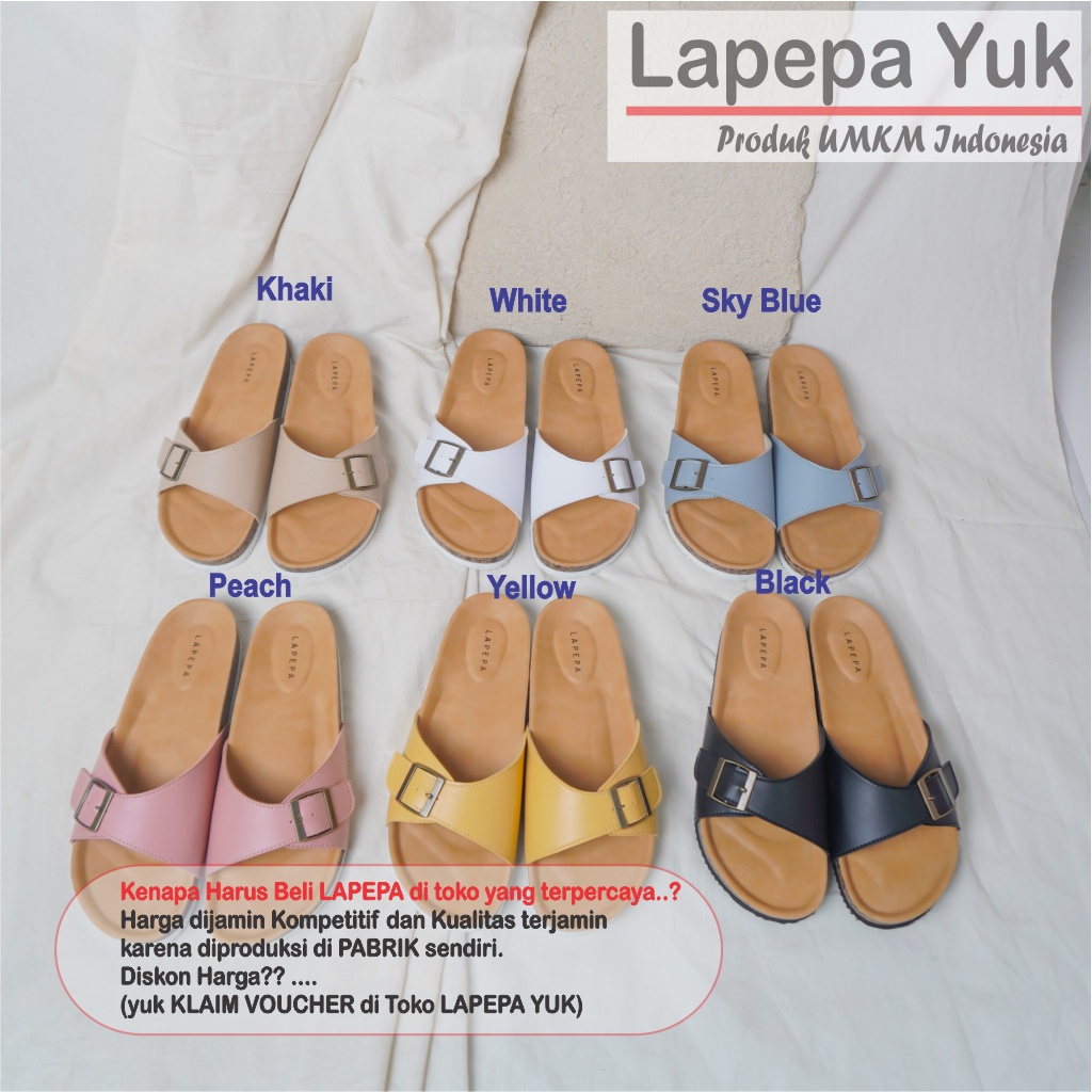 LAPEPA YUK - Sandal Wanita Casual Model Birken Sol Puyuh DANIELA ALL COLOR Sendal Cewek Sol Kulit Santai Singgle Strap Gesper Empuk Warna Black Hitam Putih Sandal Perempuan Selop Anti Slip Premium Original Kekinian Terbaru Shoes ORI Mall Official Store