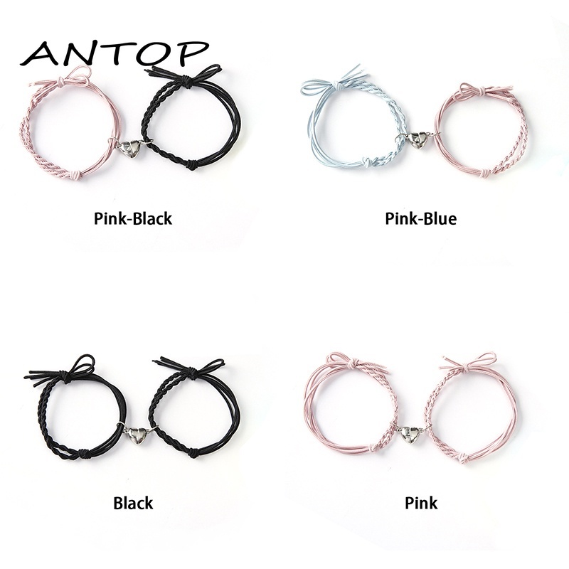 2 Pcs Gelang Pasangan Magnetik Warna Hitam Untuk Pria Dan Wanita