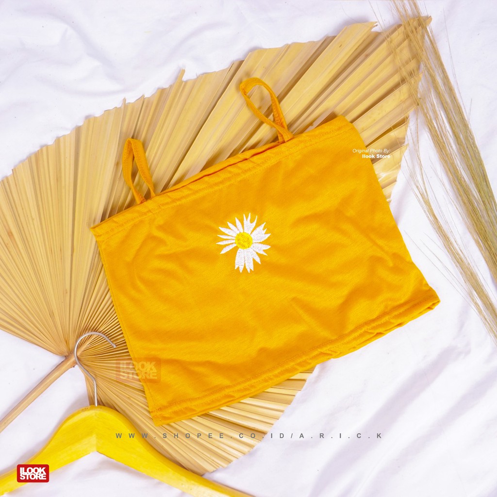 Tanktop daisy - tank top wanita - tank top crop - pakaian dalam - bordir-TT Daisy >< Mustard